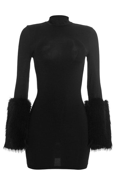 Plush-Cuff Mock-Neck Long-Sleeve Mini Dress Lavish Daily