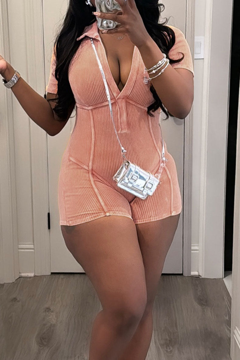 Deep V Neck Washed Romper Lavish Daily