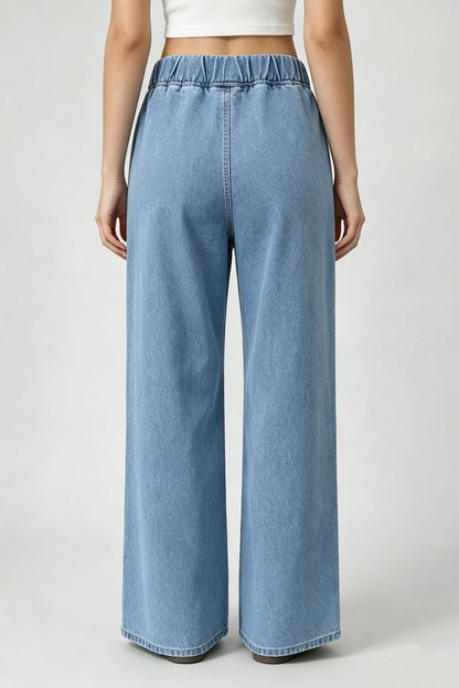 Elastic Waist Non-Stretch Wide Leg Jeans Lavish Daily