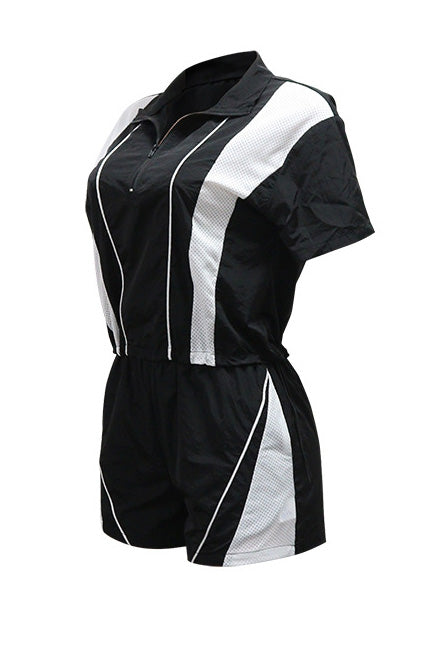 Solid Patchwork Sports Shorts Two-Piece Set Lavish Daily