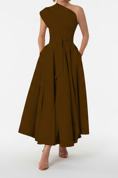 Elegant One-Shoulder A-Line Midi Dress Lavish Daily