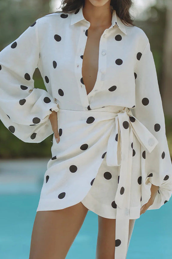 Polka Dot Long Sleeve Two-Piece Skirt Set Lavish Daily