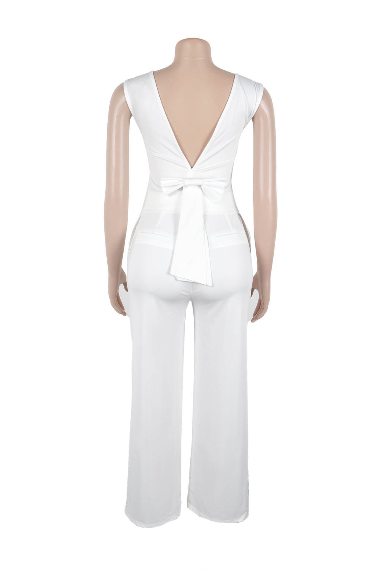 Backless Bow Decor V Neck Sleeveless Sets Lavish Daily