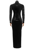 Velvet Rhinestone Long Sleeve Evening Dress Lavish Daily