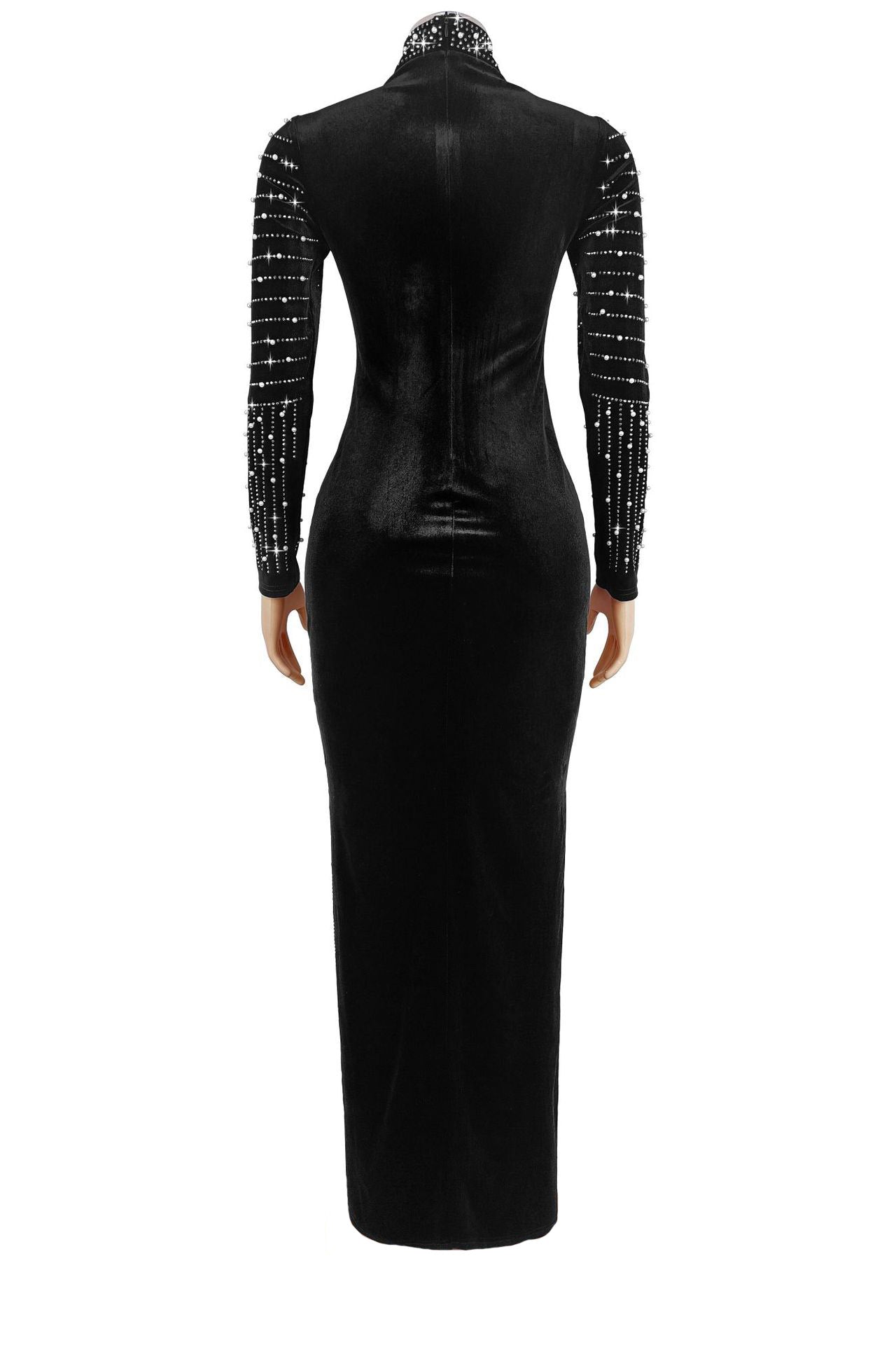Velvet Rhinestone Long Sleeve Evening Dress Lavish Daily