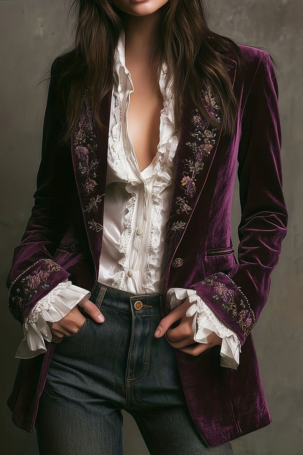 Velvet Embroidered Long Jacket LavishDaily