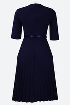 Solid Belted Pleated Dress Lavish Daily