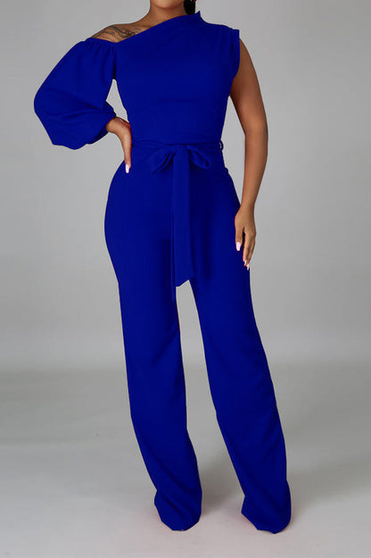One-Shoulder Puff Sleeve Jumpsuit Lavish Daily