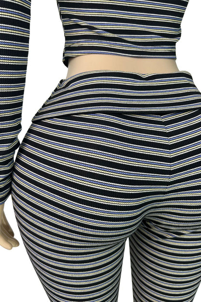 Striped Zip Hoodie & Foldover Capri Pants Set Lavish Daily
