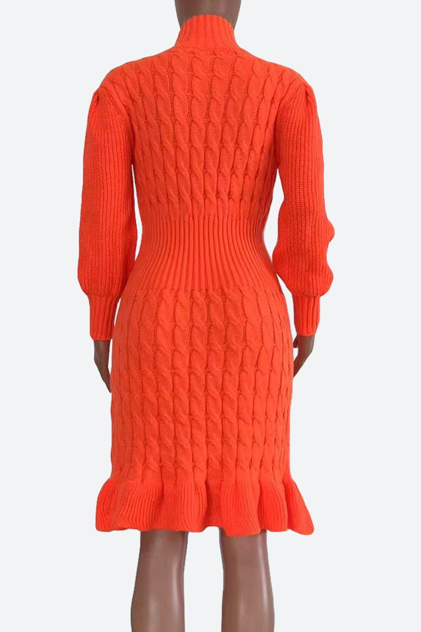 Ruffled Knitted Turtleneck Dresses Lavish Daily