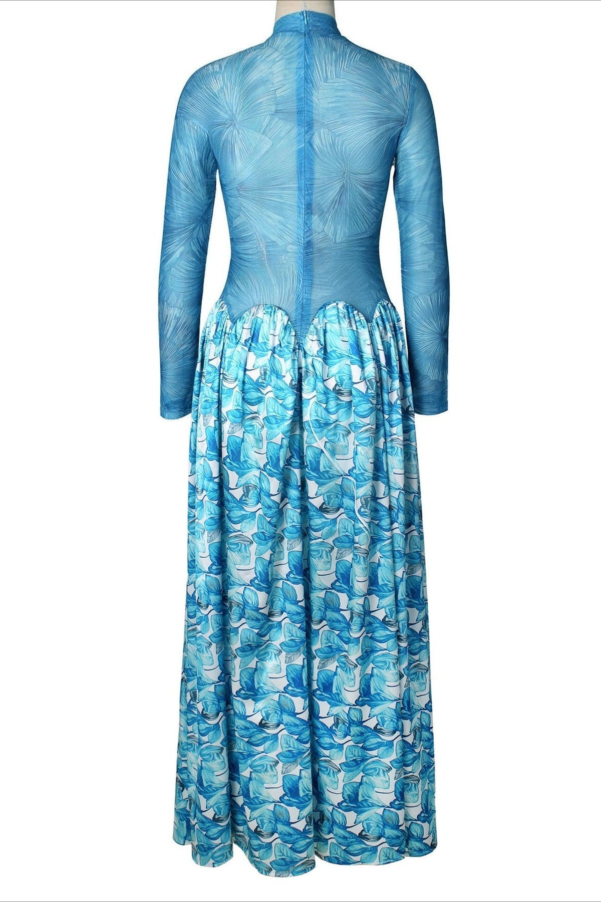 Mock Neck Mesh Floral Maxi Dress Lavish Daily