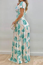 Elegant V-Neck Cinched Waist Print Maxi Dress Lavish Daily