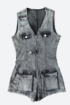 Waist-Cinched Denim Rompers Lavish Daily