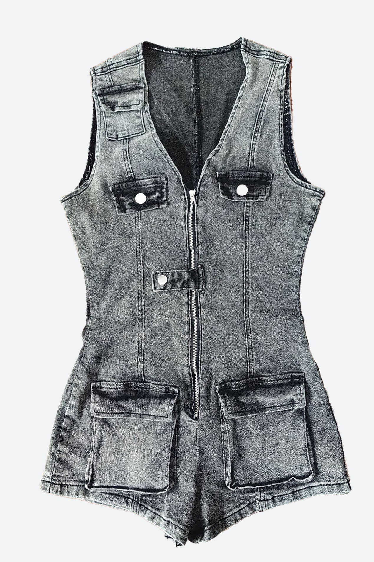 Waist-Cinched Denim Rompers Lavish Daily