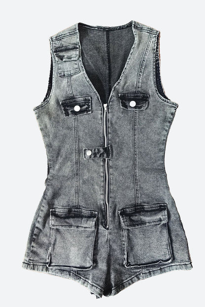 Waist-Cinched Denim Rompers Lavish Daily