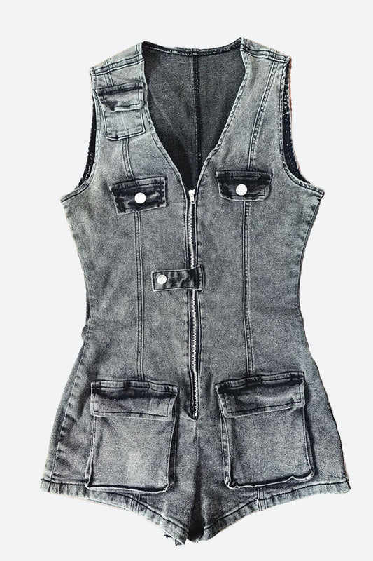 Waist-Cinched Denim Rompers Lavish Daily