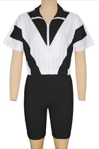 Color-Block Zip Crop Top & Biker Short Set Lavish Daily