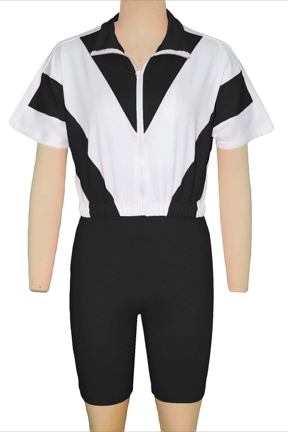 Color-Block Zip Crop Top & Biker Short Set Lavish Daily