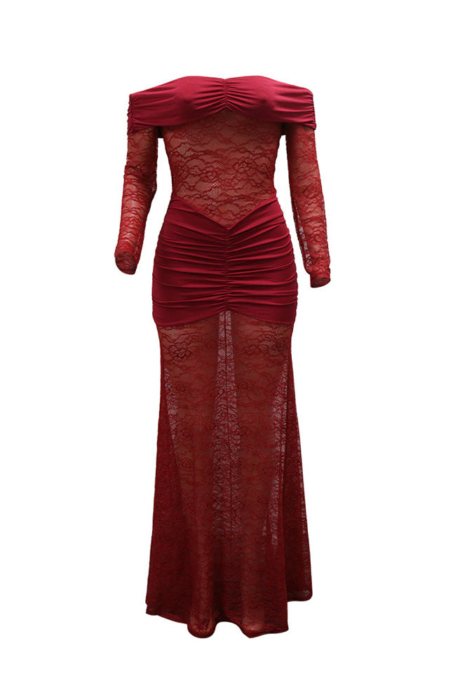 Off Shoulder Lace Maxi Dress Lavish Daily