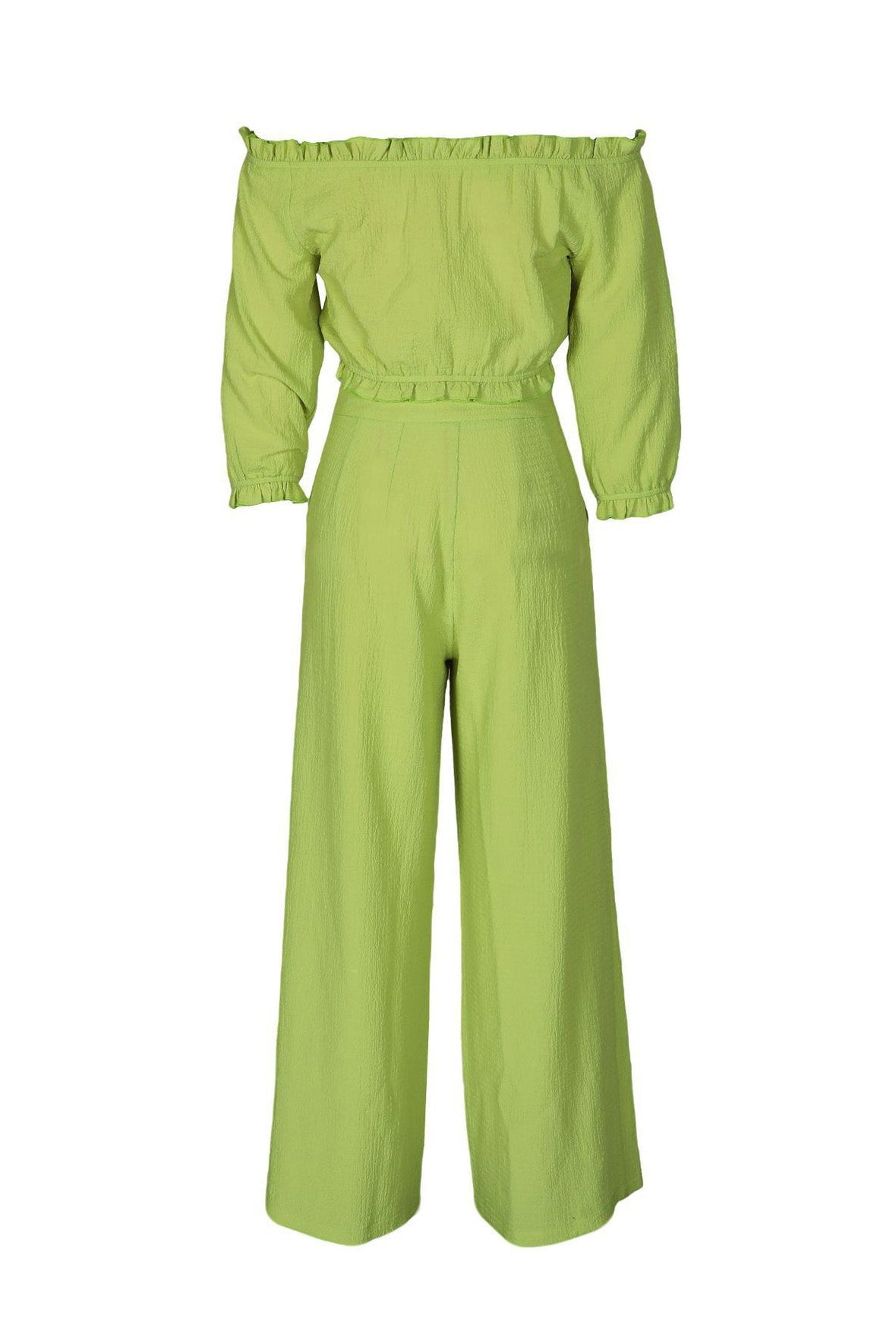 Textured Off-Shoulder Ruched Top & Wide Leg Pants Set Lavish Daily