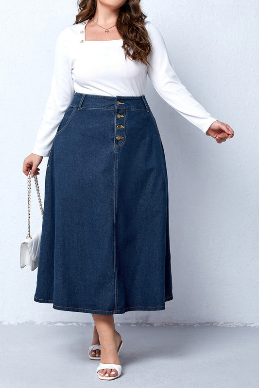 Plus Size Denim Maxi Skirt Lavish Daily