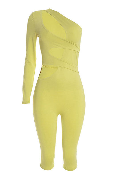 One-Shoulder Cutout Capri Jumpsuit Lavish Daily