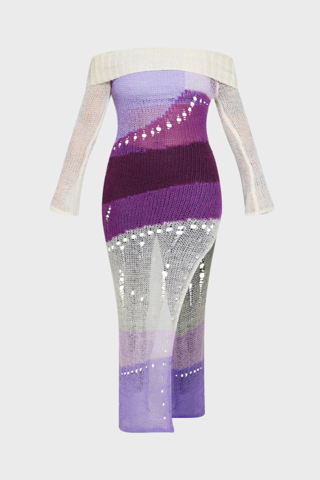 Purple Sheer Knitted Midi Dress Lavish Daily