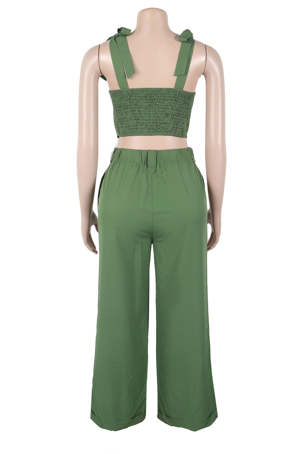 Ruched Tie-Strap Top & Wide Leg Pants Set Lavish Daily