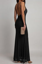 Rhinestone and Pearl Mesh Mermaid Maxi Dress Lavish Daily