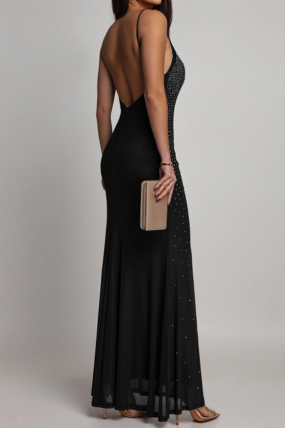 Rhinestone and Pearl Mesh Mermaid Maxi Dress Lavish Daily