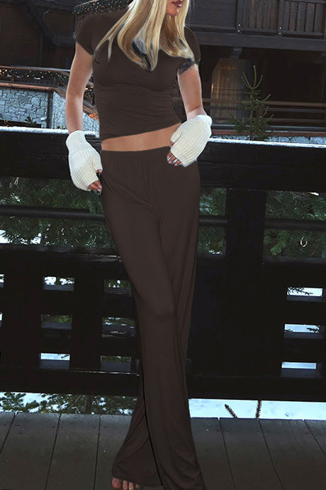 Casual Solid Round-Neck Short Sleeve Set Lavish Daily