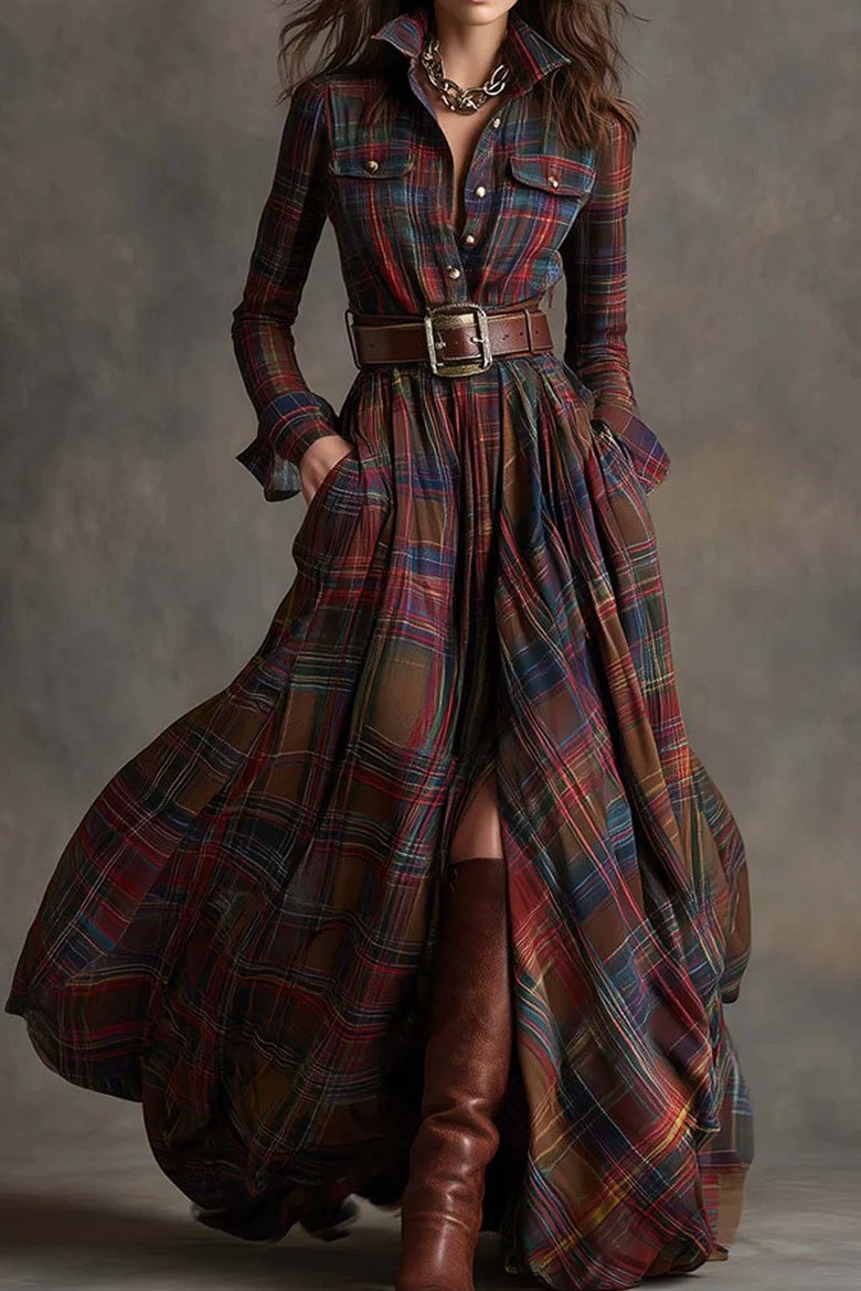 Classic Plaid Button-Up Shirt Dress LavishDaily