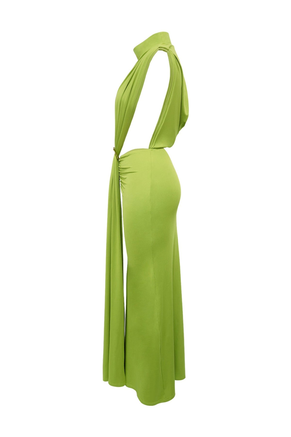 Mock Neck Cutout Ruched Maxi Dress Lavish Daily