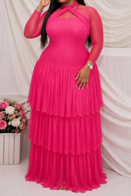 Plus Size Sheer Tiered Mesh Maxi Dress Lavish Daily