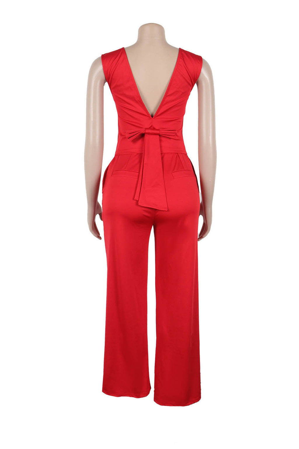 Backless Bow Decor V Neck Sleeveless Sets Lavish Daily