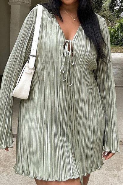 Plus Size Pleated Tie-Front Mini Dress Lavish Daily