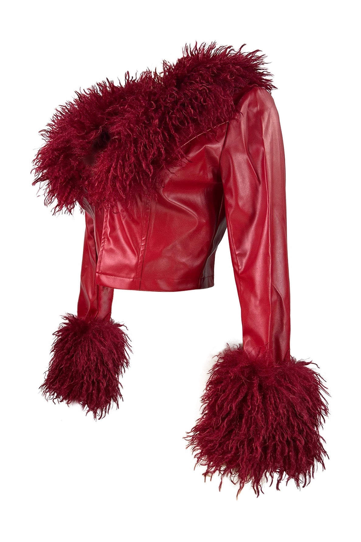 Detachable Fur Collar Cropped Faux Leather Jacket Lavish Daily