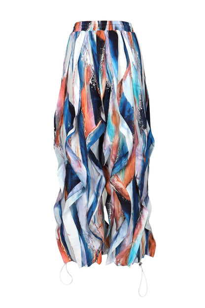 Abstract Print Cascading Draped Drawstring Pants Lavish Daily