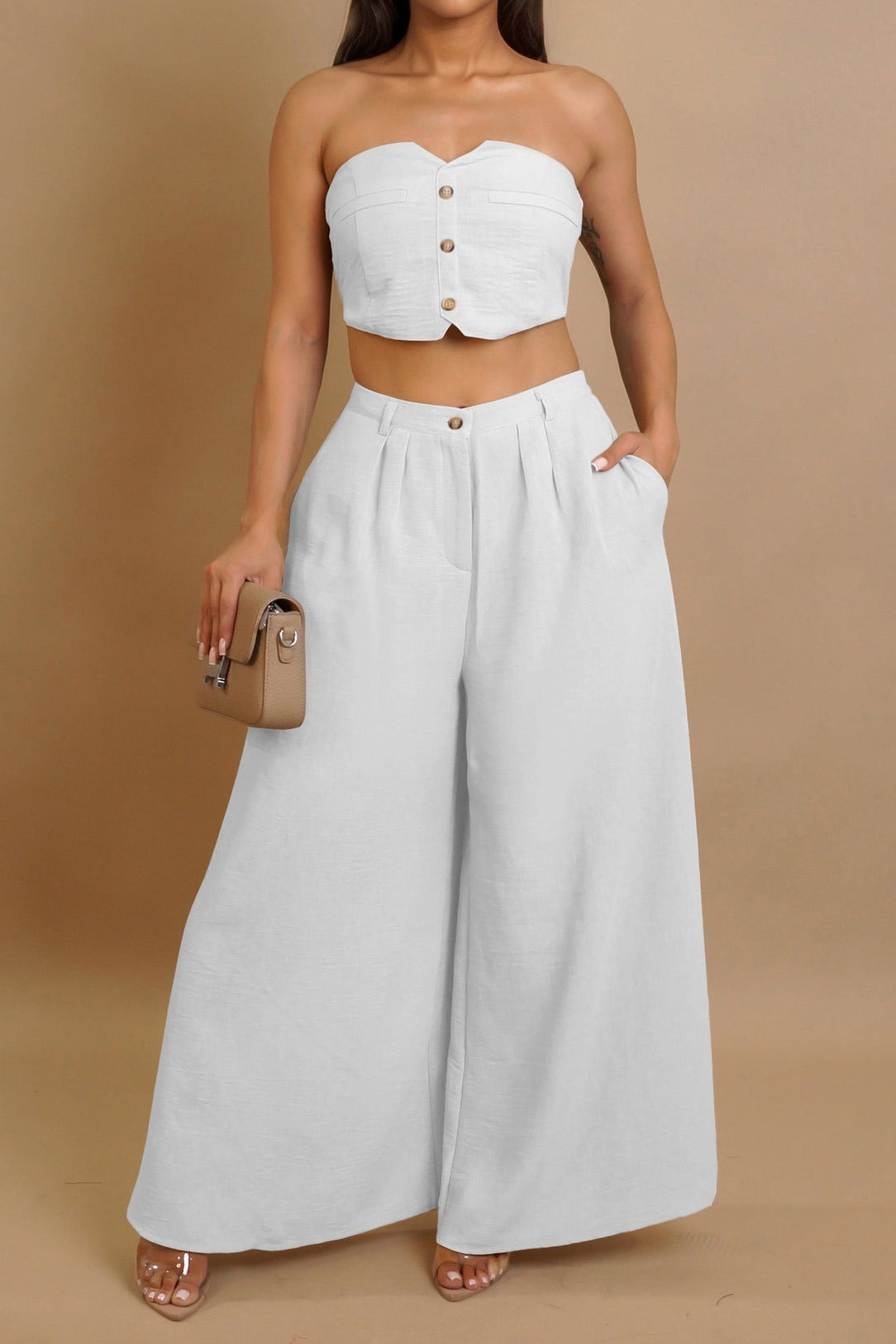 Stretch Tube Top Vest and Wide Leg Pants Set Lavish Daily