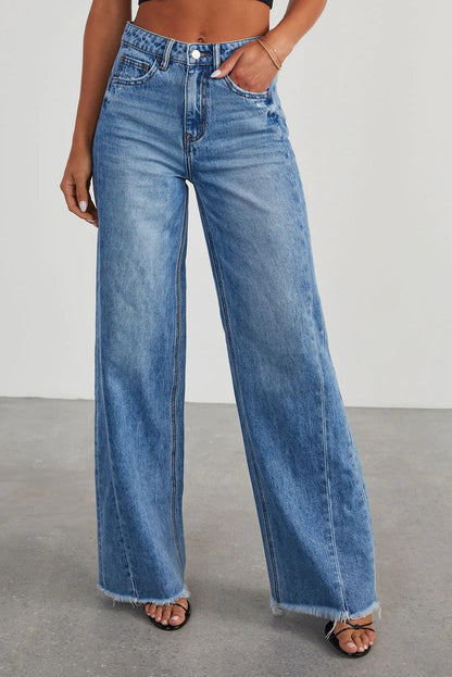 Raw Hem Wide Leg Jeans Lavish Daily