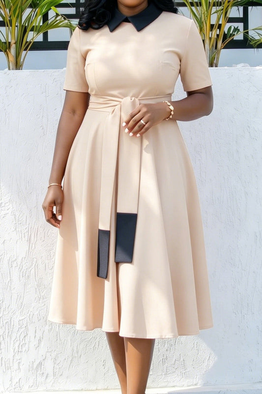 Contrast Collar Tie-Waist A-Line Midi Dress Lavish Daily