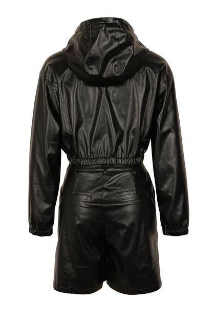 Faux Leather Hooded & Shorts Set Lavish Daily