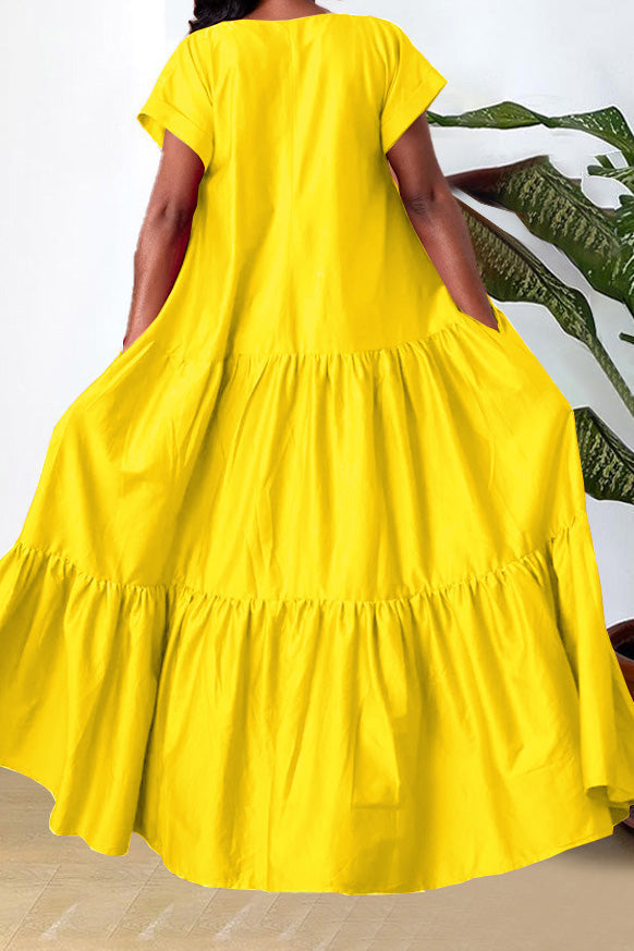 V-Neck Tiered Flowy Smock Maxi Dress Lavish Daily