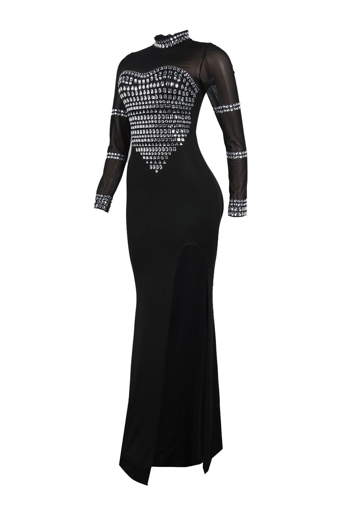 V-Neck Long Sleeve Split Hem Dress Lavish Daily