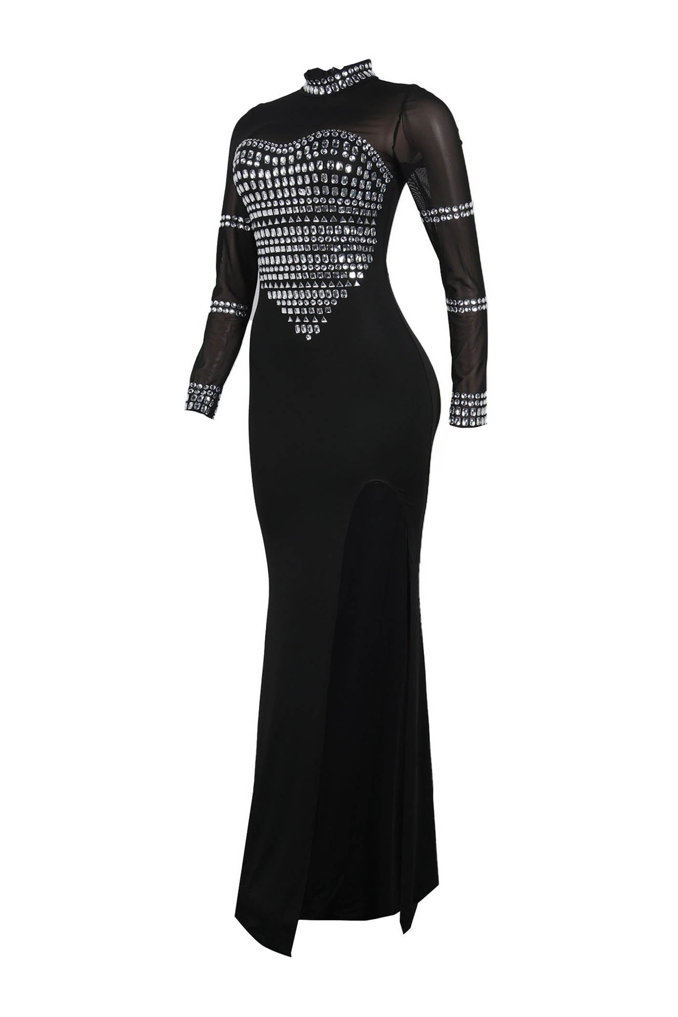 V-Neck Long Sleeve Split Hem Dress Lavish Daily