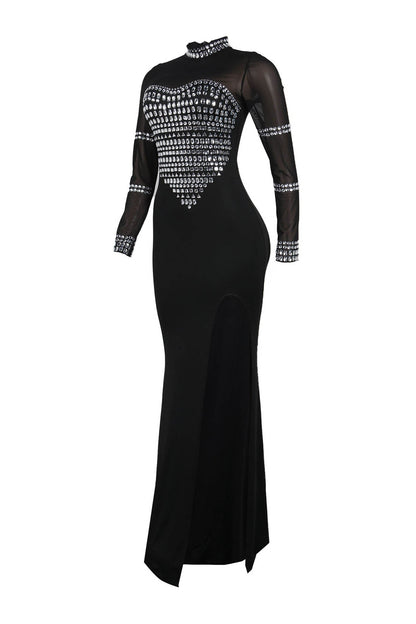 V-Neck Long Sleeve Split Hem Dress Lavish Daily