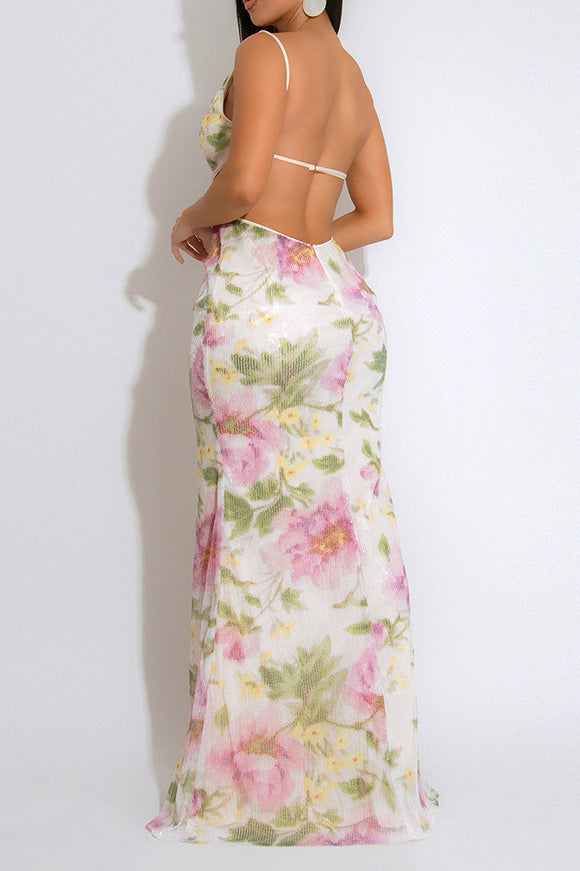 Blossom Sequin Floral Maxi Dress Lavish Daily