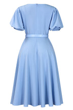 Puff Sleeve High Waist Solid Round Neck Dress Lavish Daily