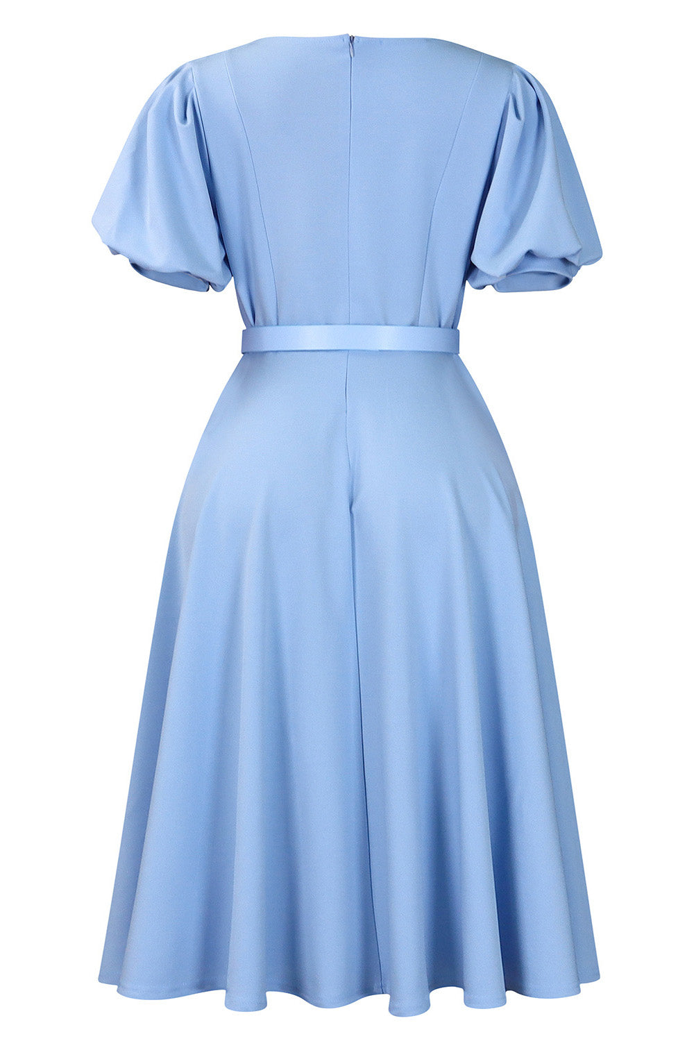 Puff Sleeve High Waist Solid Round Neck Dress Lavish Daily