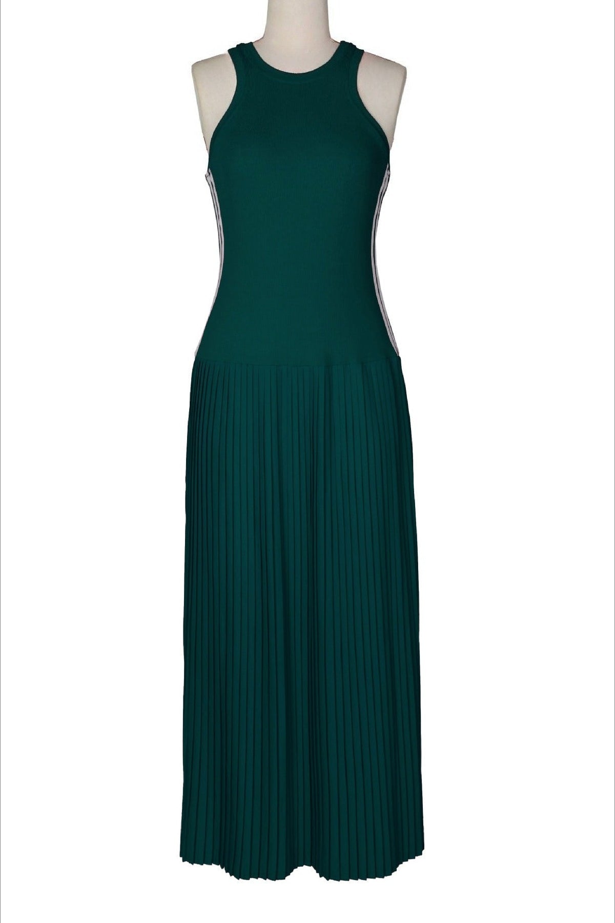 Sporty Contrast-Stripe Pleated Maxi Dress Lavish Daily